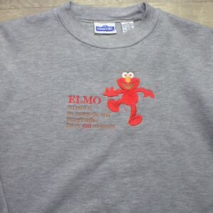 Vintage 90s Elmo Sweatshirt Gray Embroidered Sesame Street Definition Sz Large